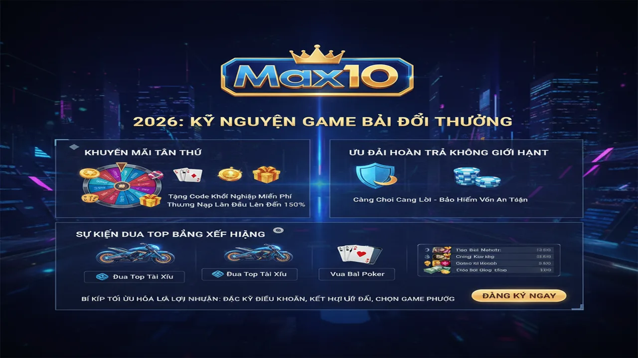 Top khuyến mãi game bài đổi thưởng mới nhất 2026 Max10